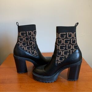 GUESS Knit Logo Platform Lug Sole Boots